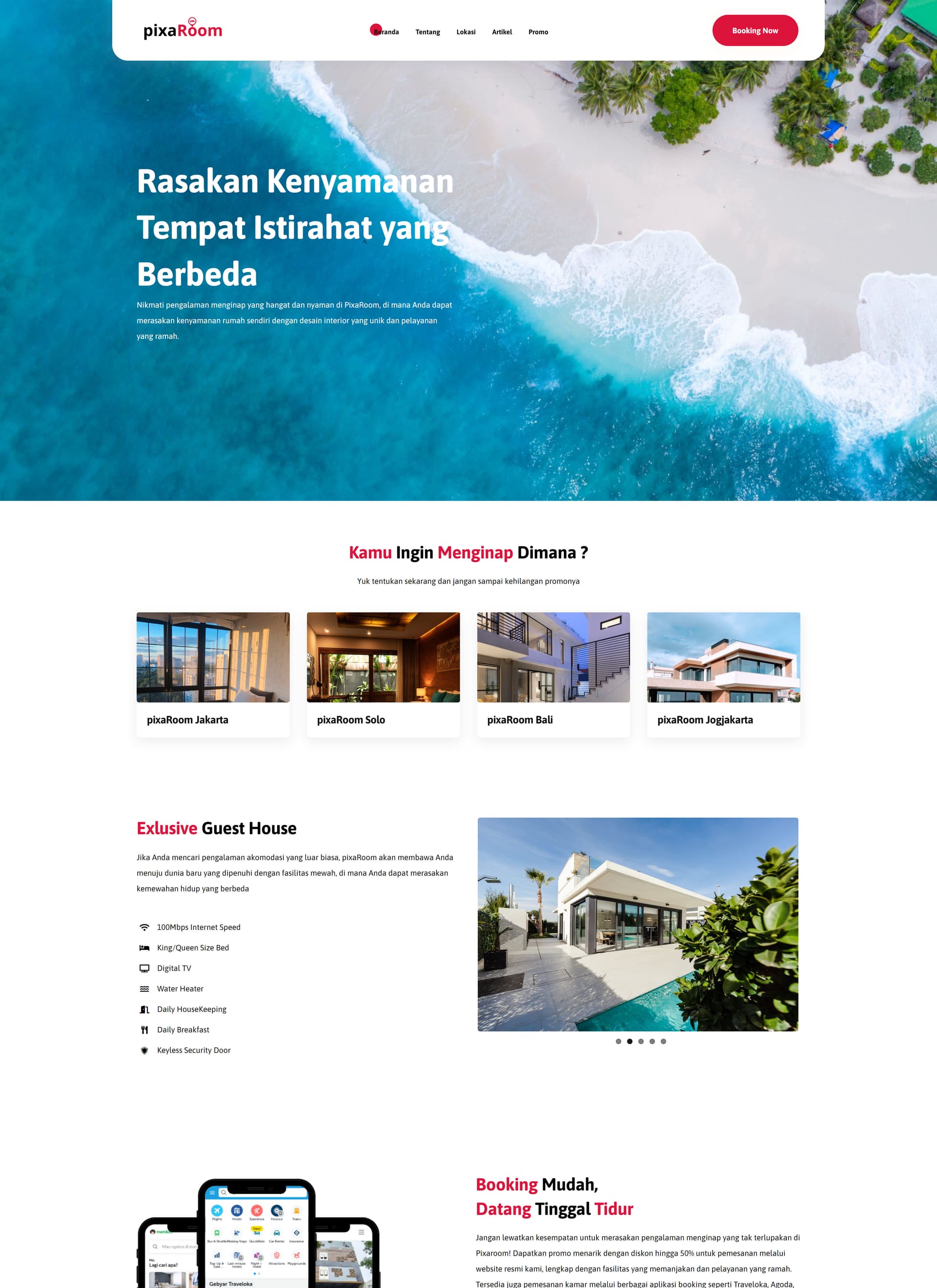 Tangkapan layar Guest House Booking Template (Pixaroom)